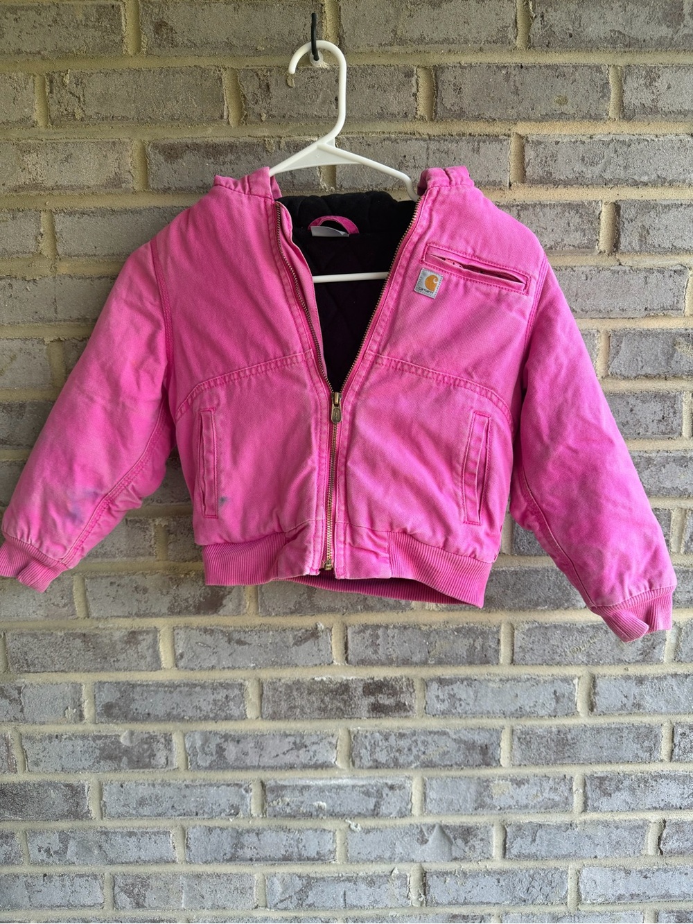 Carhartt Girls Pink Canvas Active Hooded Insulated Work Jacket Flawed